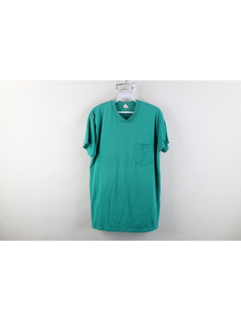 Vintage 70s 80s Streetwear Mens XL Faded Blank Pocket T-Shirt Teal Pocket USA